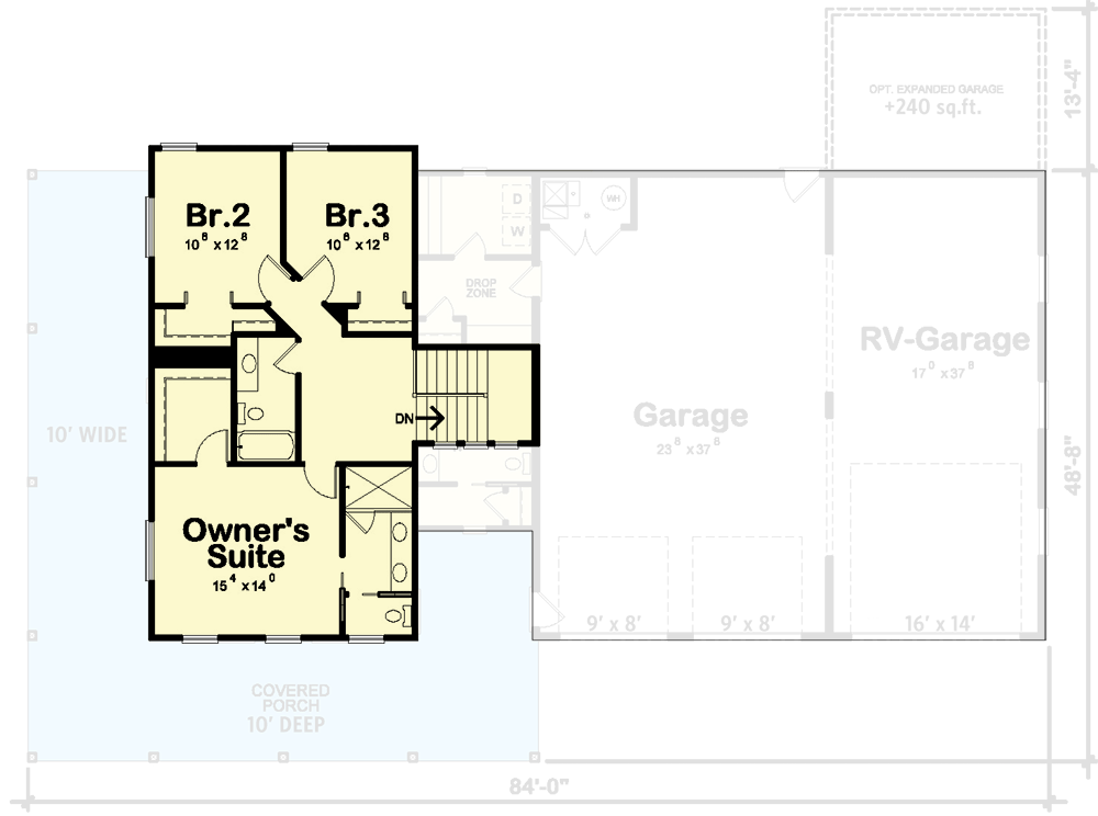 Second floor plan with master suite and two additional bedrooms