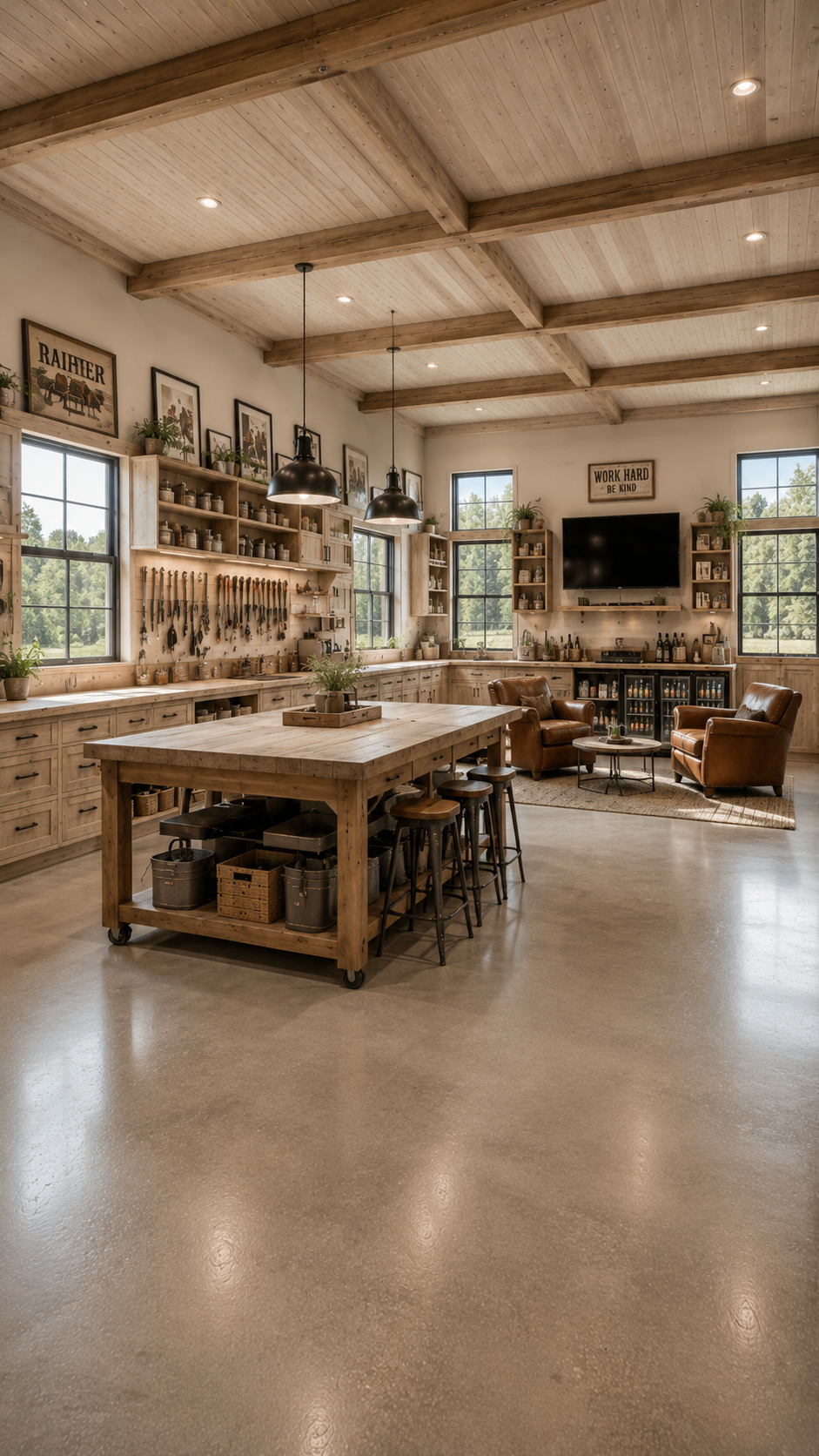 Modern grey barndominium garage and workshop — Slate Ridge AI concept home