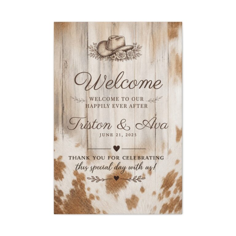 happily ever after personalized western wedding canvas 4013530 768x768
