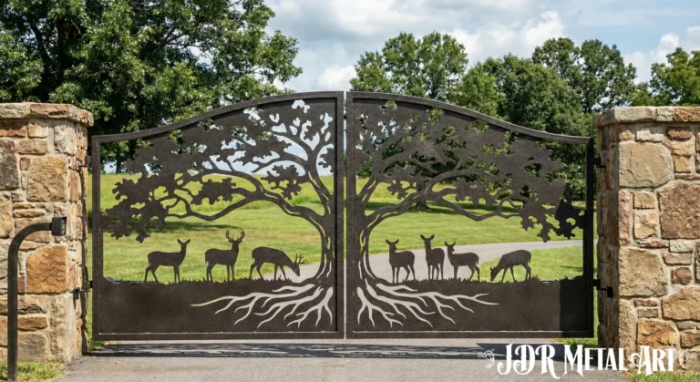 Custom plasma cut tree driveway gates 2 scaled 1 768x419