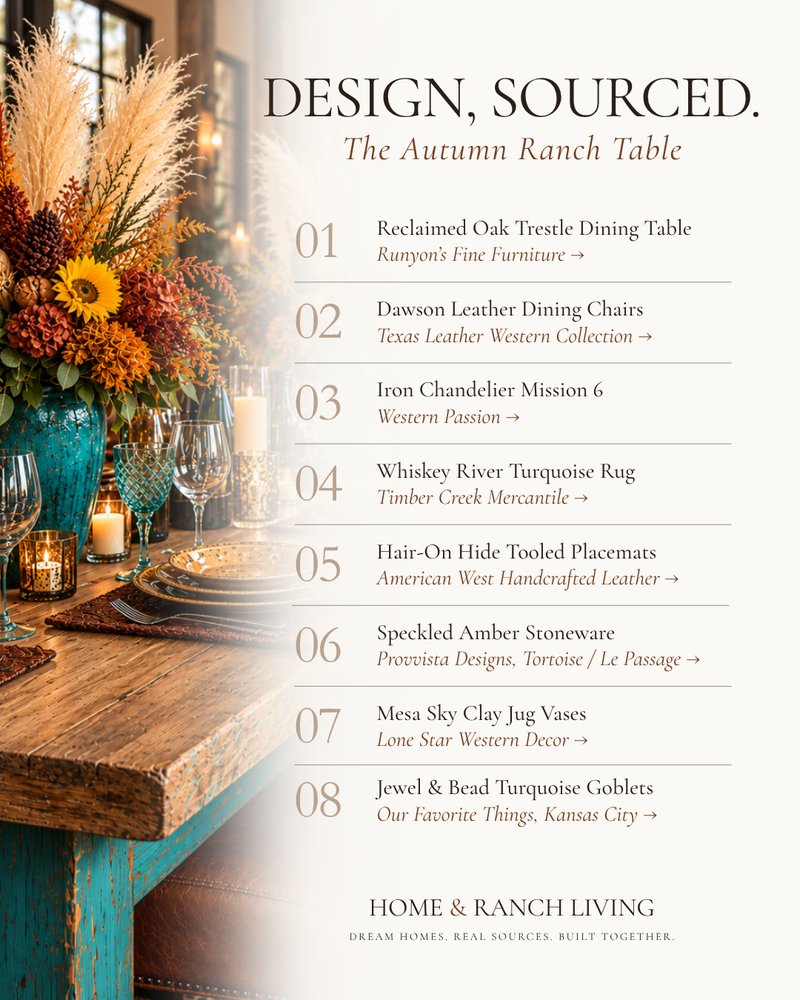 The sources list for the Autumn Ranch Table, crediting eight makers and retailers
