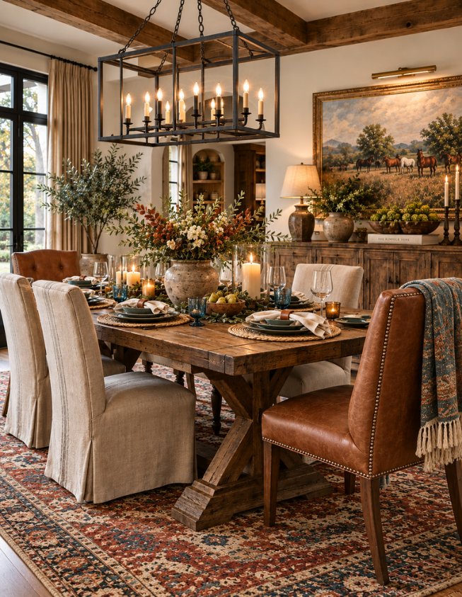 A western dining room designed around the trestle table