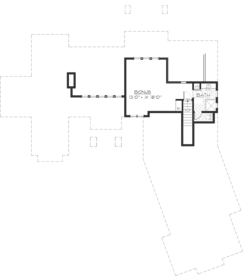 Mountain house plan second floor bonus room with full bath
