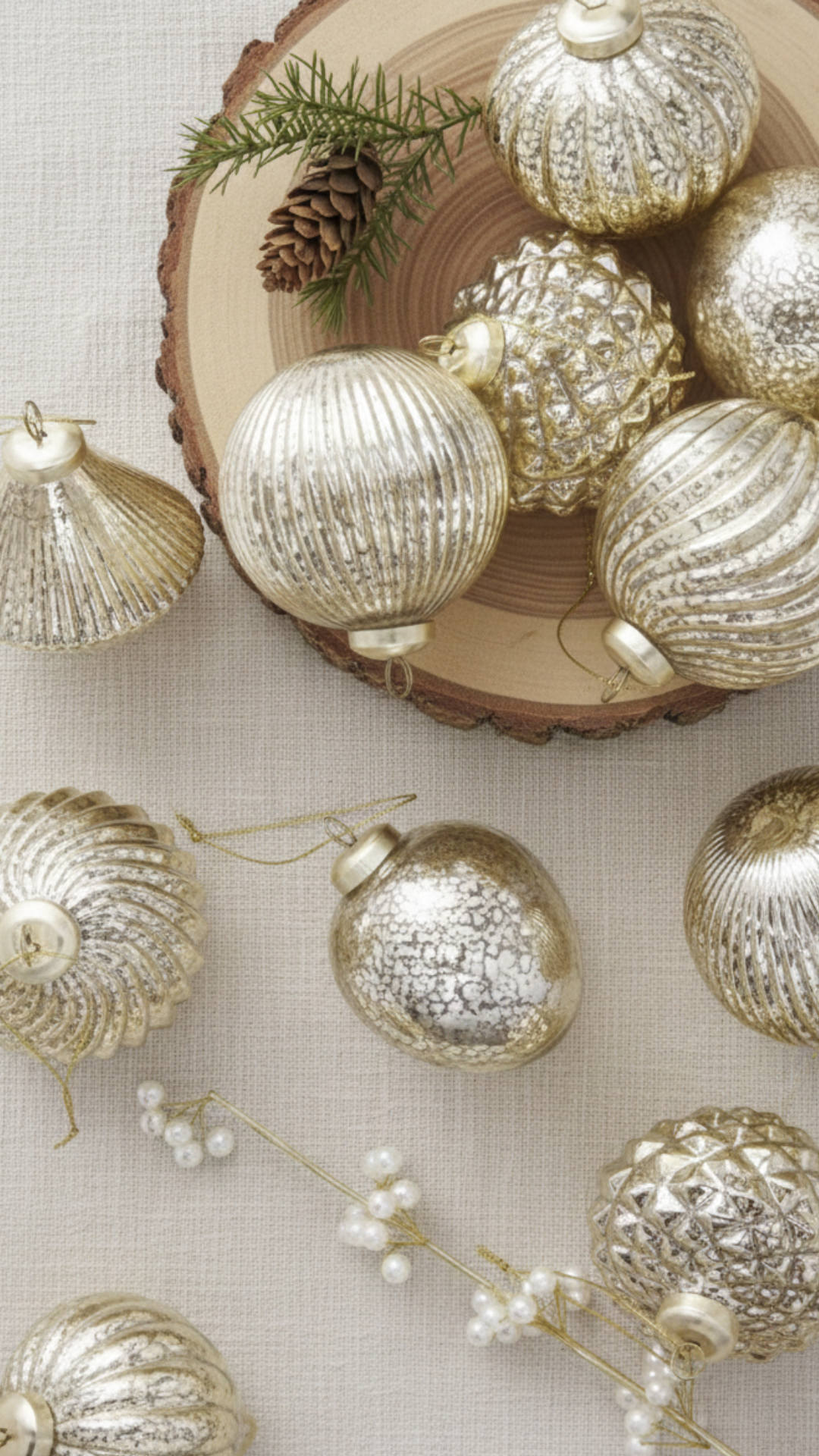 Set of hand-painted gold accent glass ornaments