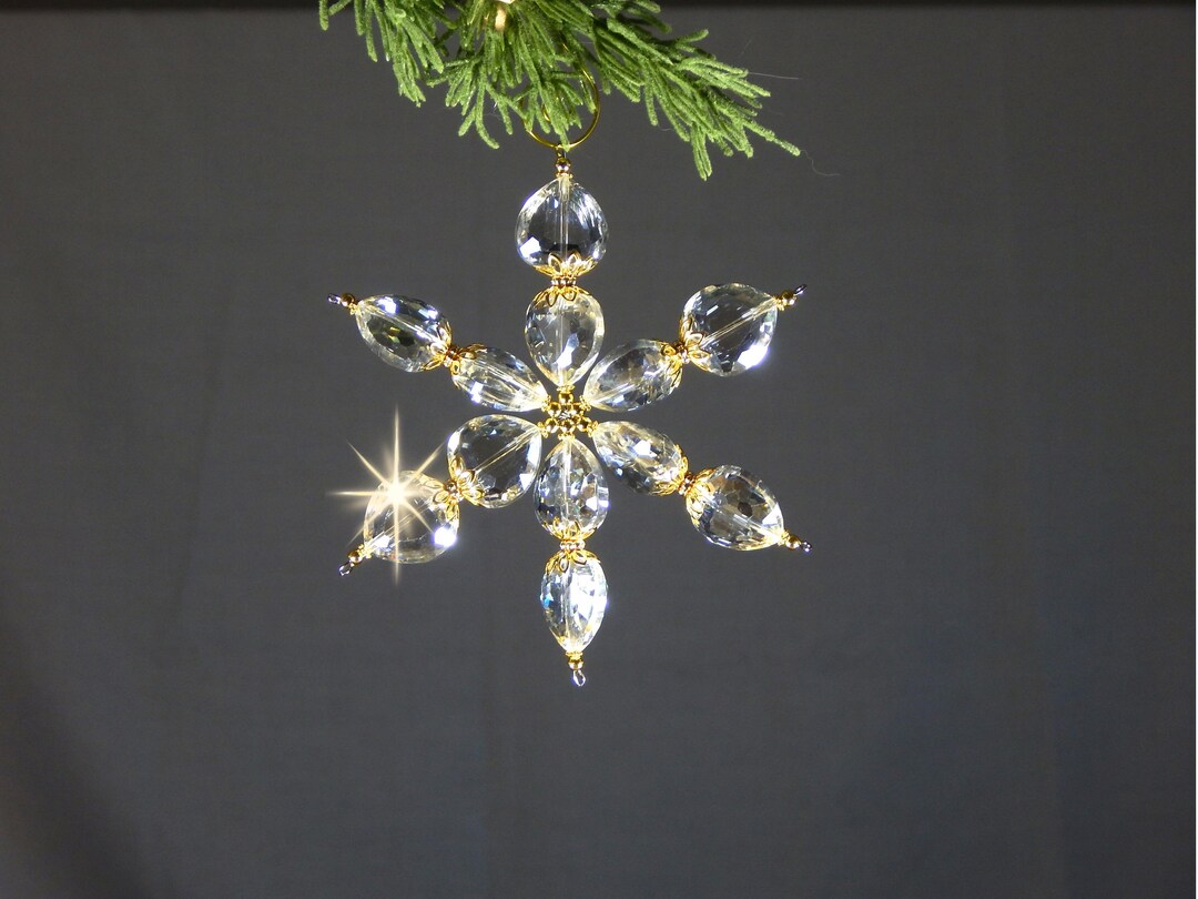 Handmade gold and crystal snowflake ornament