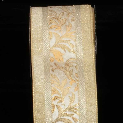 Ivory ribbon with gold scrollwork and a gold lamé back
