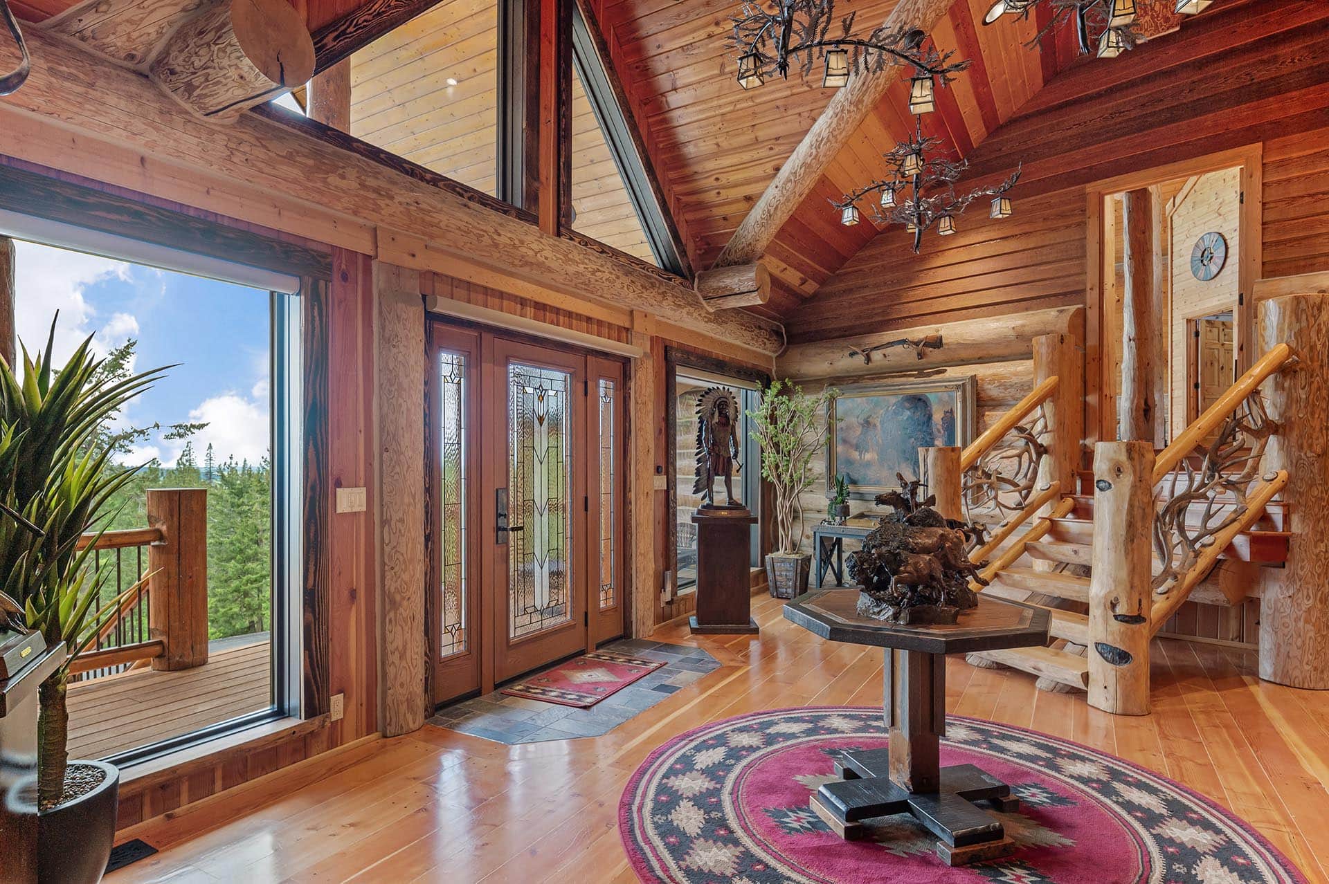 Entry hall inside the Painted Rose Ranch log home
