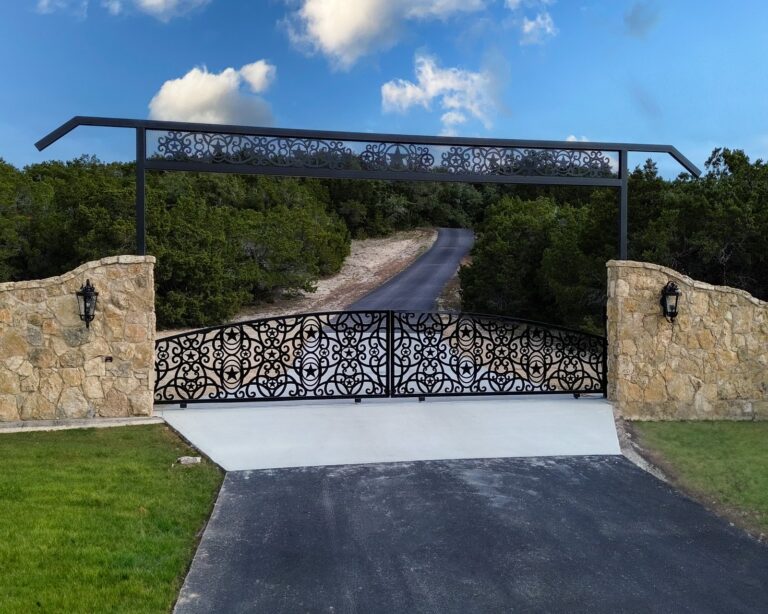 trails west star scroll steel gate limestone walls 1 768x614